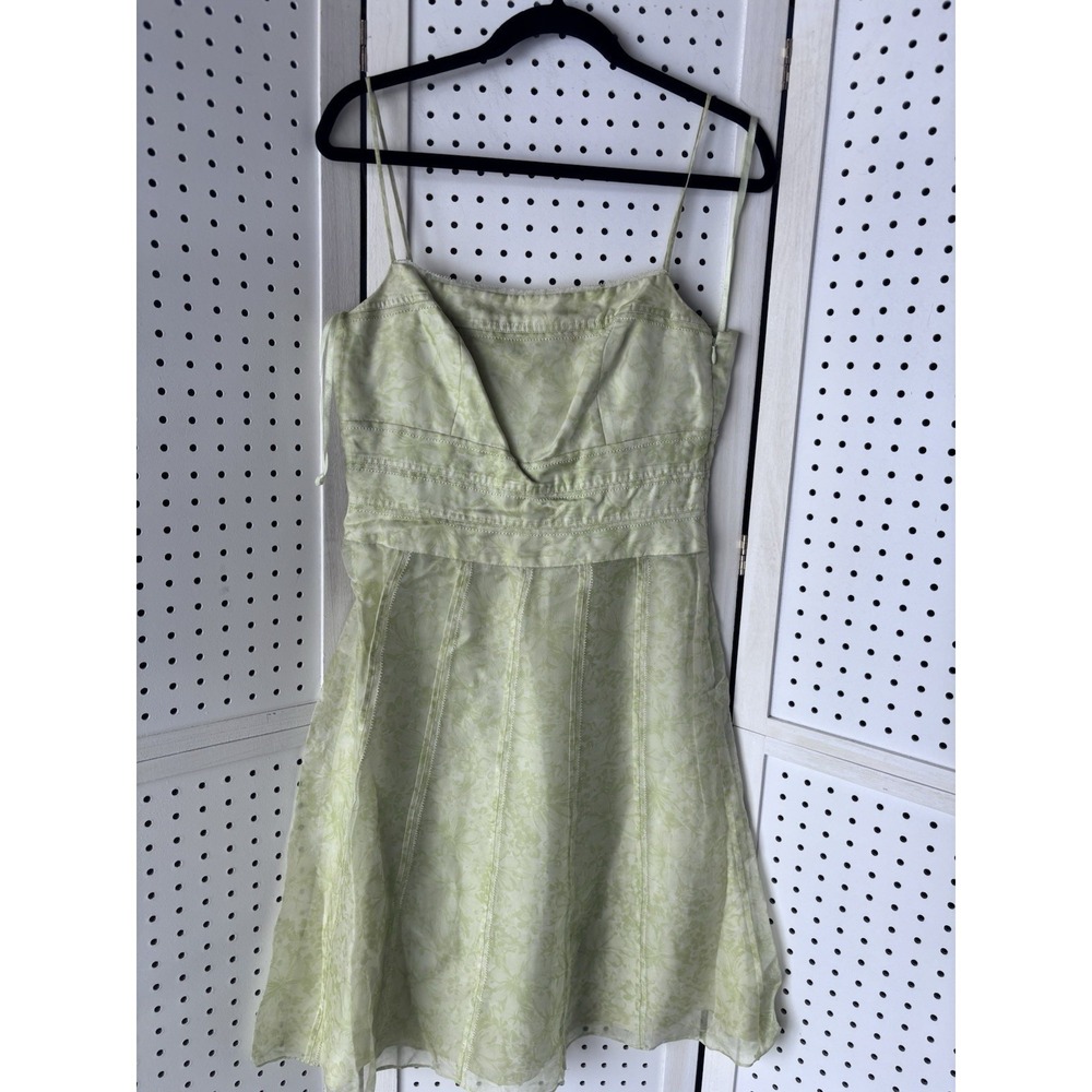 LOFT Women's‎ 6 Light Green Floral Silk Sundress Square Neck Strappy Lined